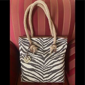 Authentic NEW (no tags) Michael Kors Zebra Print Canvas Tote Purse